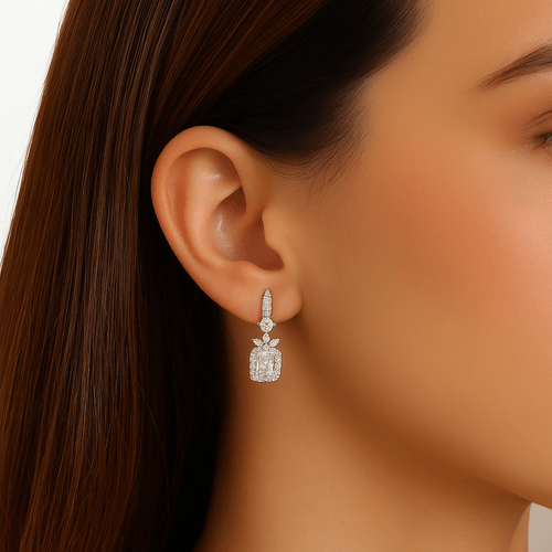 Aretes largos con zirconitas de brass plateados para mujer