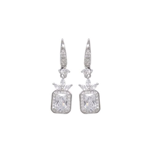 Aretes largos con zirconitas de brass plateados para mujer