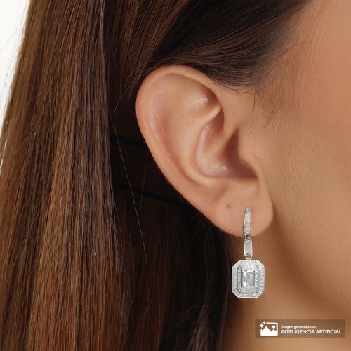 Aretes largos con zirconitas de brass plateados para mujer