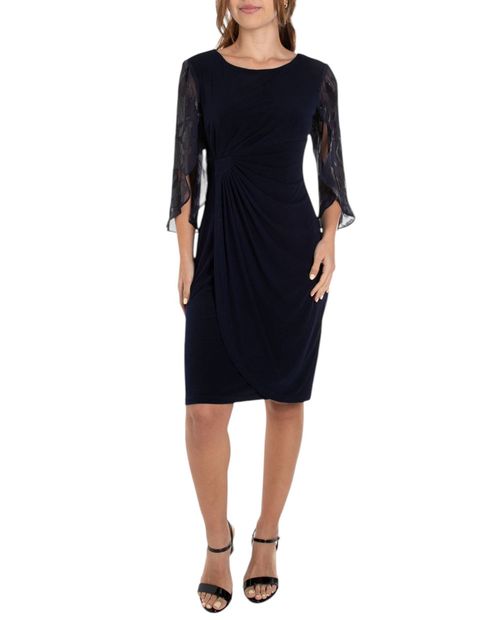 Vestido Connected Apparel formal azul manga 3/4 para mujer
