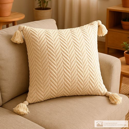 Cojín cuadrado textura trenzas con pom pom 45x45 cm