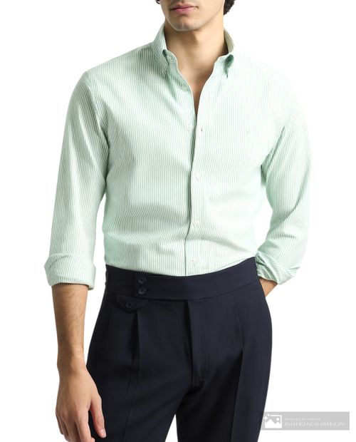 Camisa casual PuroEGO regular fit verde menta rayada para hombre