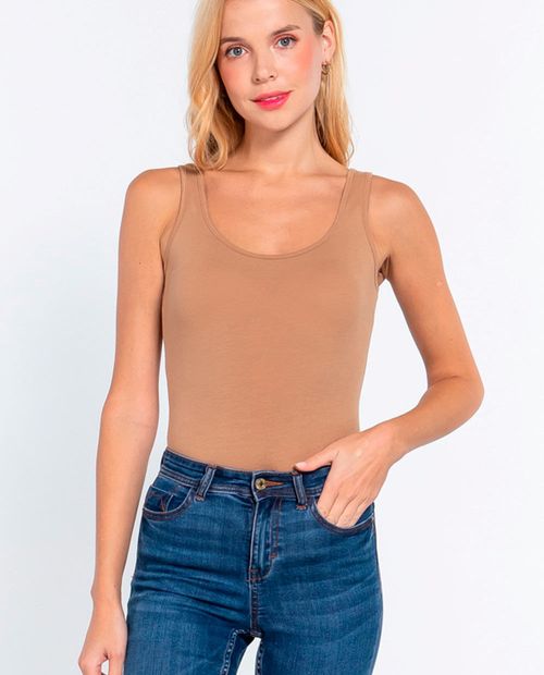 Body básico activo beige sin mangas para mujer