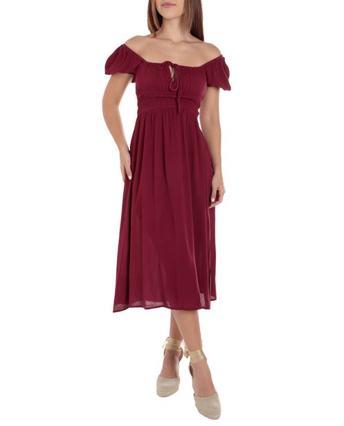 Vestido Orange midi rojo manga corta para mujer