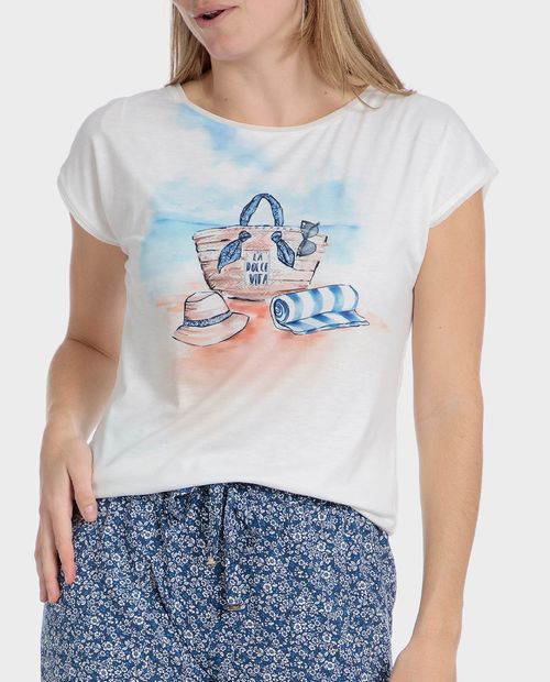 Camiseta Punt Roma blanca manga corta para mujer