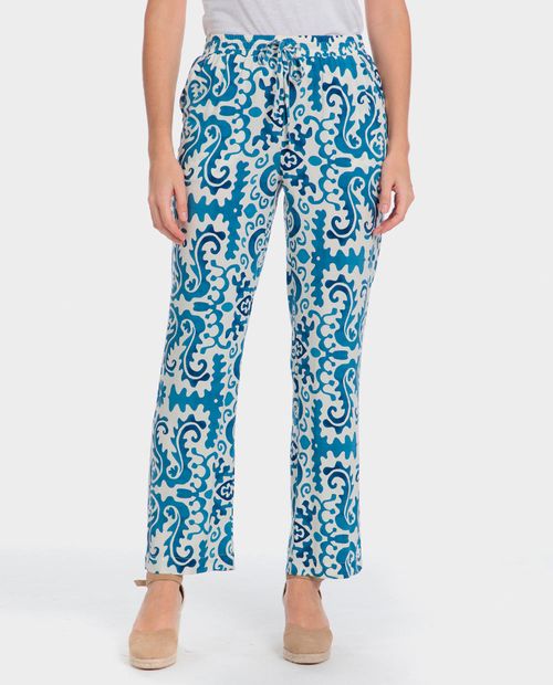 Pantalón Punt Roma pull on estampado de cintura alta para mujer