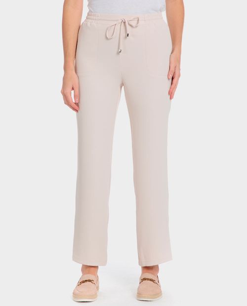Pantalón Punt Roma pull on beige de cintura alta para mujer