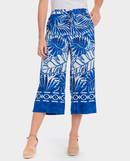 Pantalón Punt Roma culotte estampado de cintura alta para mujer