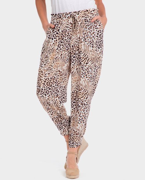 Pantalón Punt Roma jogger estampado de cintura alta para mujer