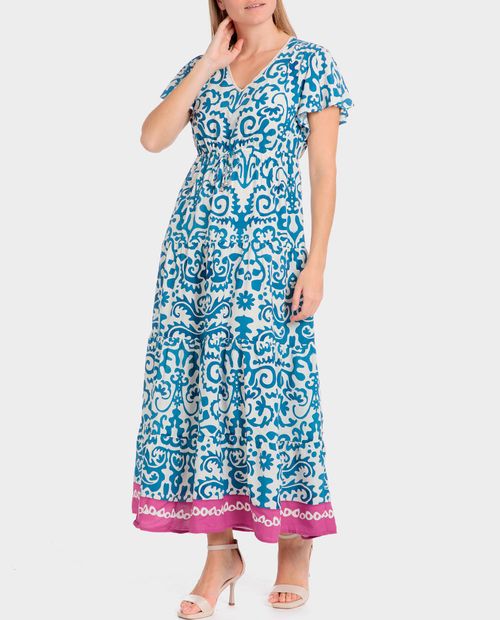 Vestido Punt Roma maxi estampado manga corta para mujer