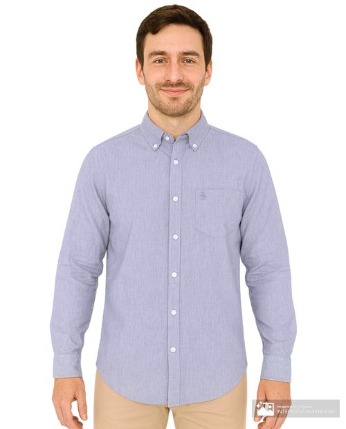 Camisa casual Penguin slim fit gris con cuadros texturizados para hombre