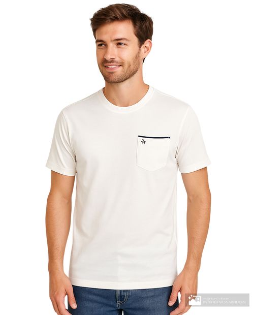 Camiseta casual Penguin blanca sólida para hombre