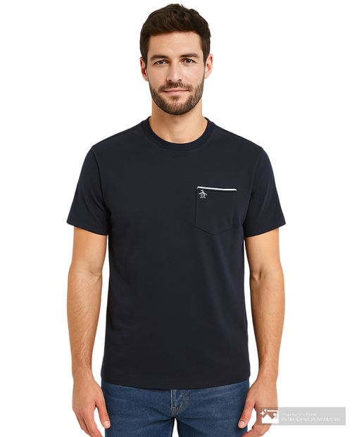 Camiseta casual Penguin azul navy sólida para hombre