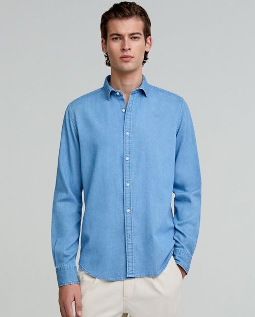 Camisa casual Scalpers slim fit azul denim para hombre