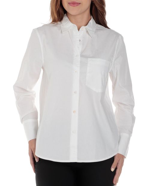 Blusa Sabrina camisera blanca manga larga para mujer