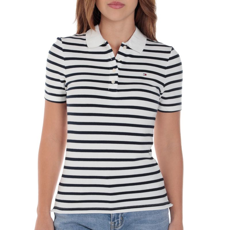 Blusa Tommy Hilfiger tipo polo rayada manga corta para mujer