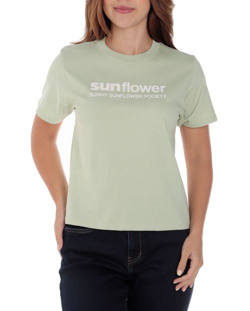Camiseta Orange estampada de "Sunflower" manga corta para mujer