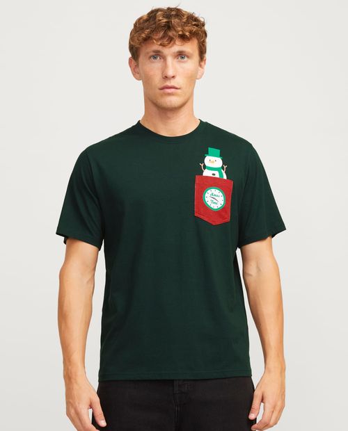 Camiseta navideña Jack & Jones regular fit con bolsillo estampado para hombre