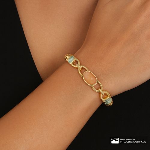 Pulsera dorada con cristales multicolor y diseño calado 8"x 1 cm para mujer