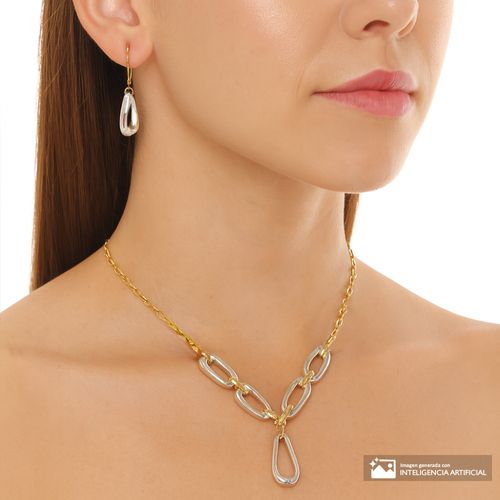 Set collar con aretes de metal en dorado 19.5" x 1 cm para mujer