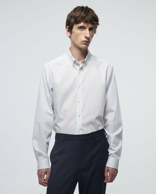 Camisa casual Sfera slim fit blanca con mini print de circulos para hombre