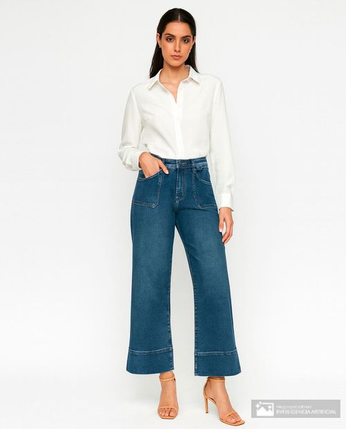 Jeans Sabrina wide leg azul de cintura alta para mujer