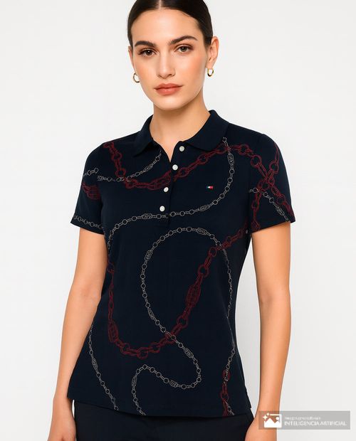 Blusa Tommy Hilfiger tipo polo estampada manga corta para mujer