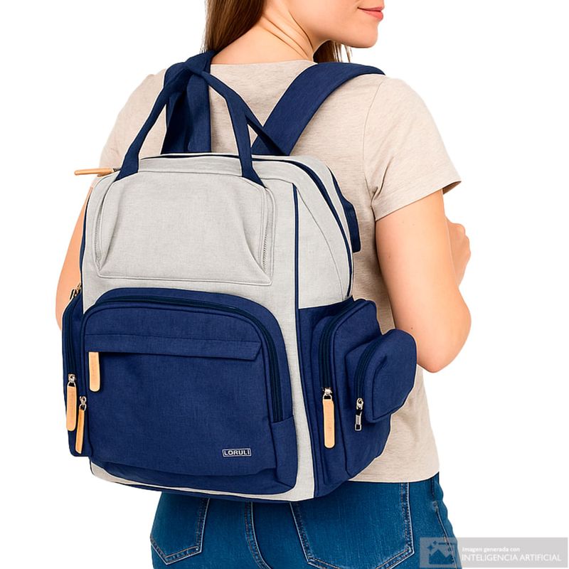 Pañalera estilo mochila azul y blanco
