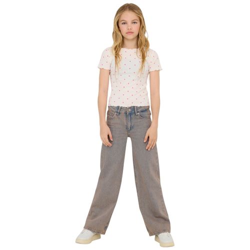 Jeans wid leg celeste sólido para niña