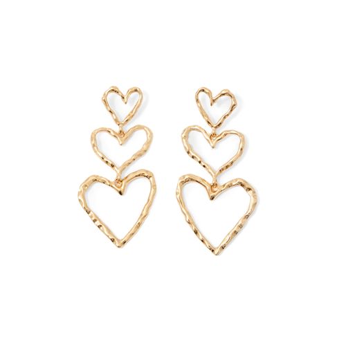 Aretes largos de corazón dorados para mujer