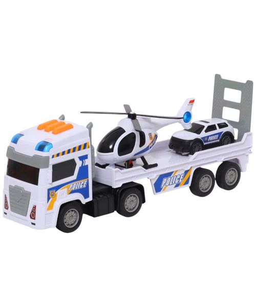 City depot L&S camión transportador rueda libre con helicóptero y coche