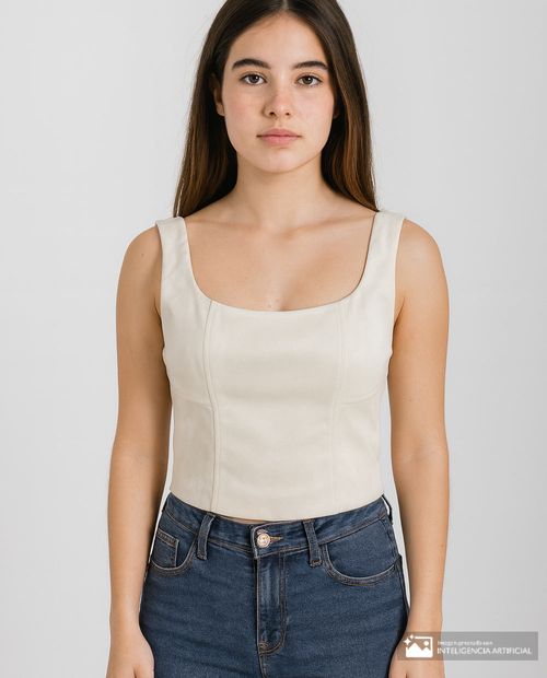 Blusa Orange crop top beige de tirantes para mujer