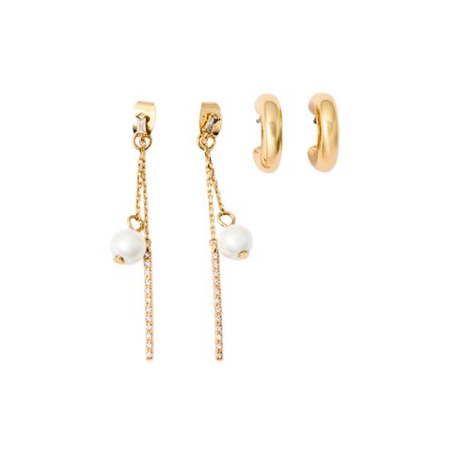 Set de 3 pares de pendientes con perlas, baño de oro de 18 quilates