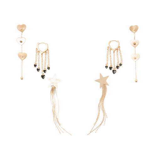 Set de pendientes dorados con corazones, estrellas y cadenas