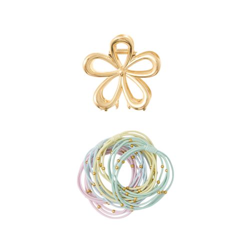 Conjunto de pinza de flor dorada con gomas para cabello