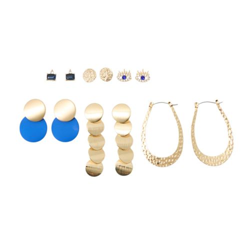 Set de 6 pendientes variados en dorado y azul