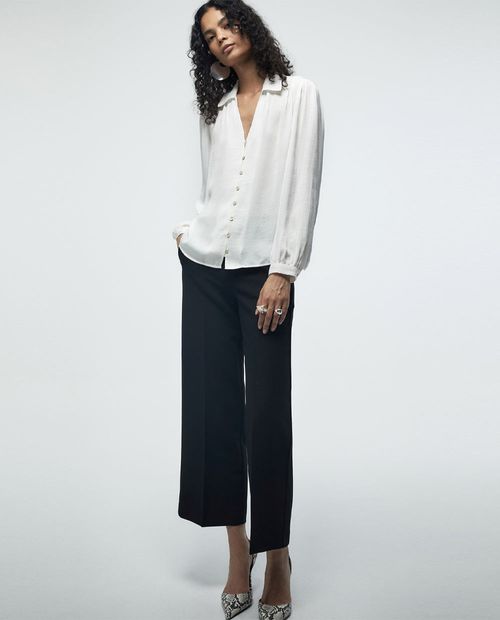 Blusa Sfera camisera blanca manga larga para mujer