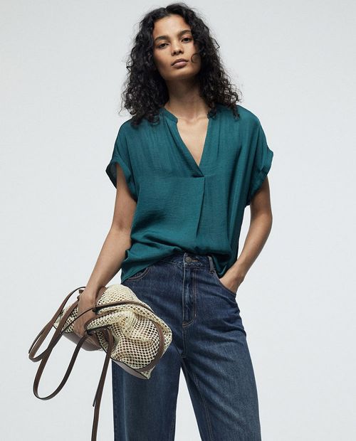 Blusa Sfera casual verde manga corta para mujer