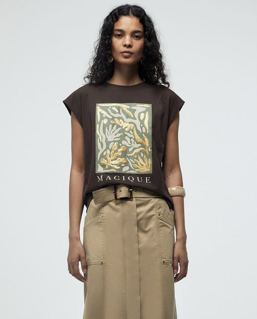 Camiseta Sfera café manga corta para mujer