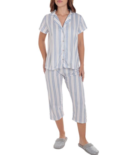 Pijama con pantalón Sabrina rayada manga corta para mujer