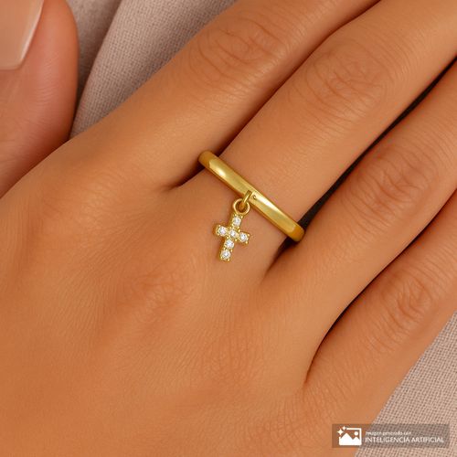 Anillo de cuz colgante de plata en baño de oro para mujer