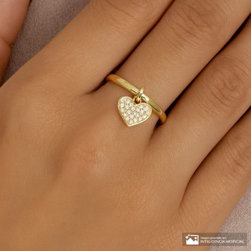 Anillo de corazón colgante de plata en baño de oro para mujer