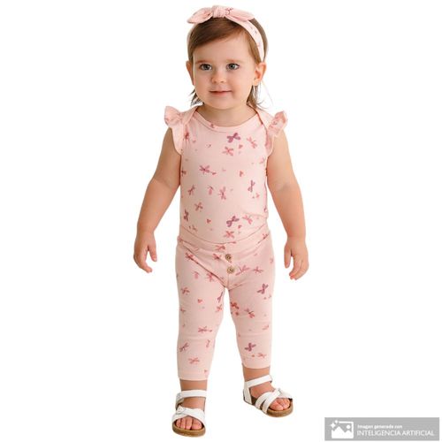 Conjunto de 3 piezas rosadas con estampado para bebé niña