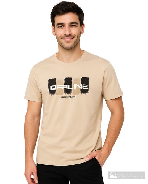 Camiseta Unexpected beige con estampado "Offline" para hombre