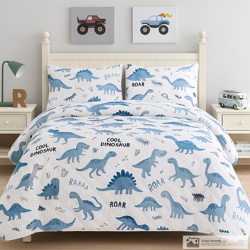 Cubrecama infantil de poliéster estampado dinosaurios