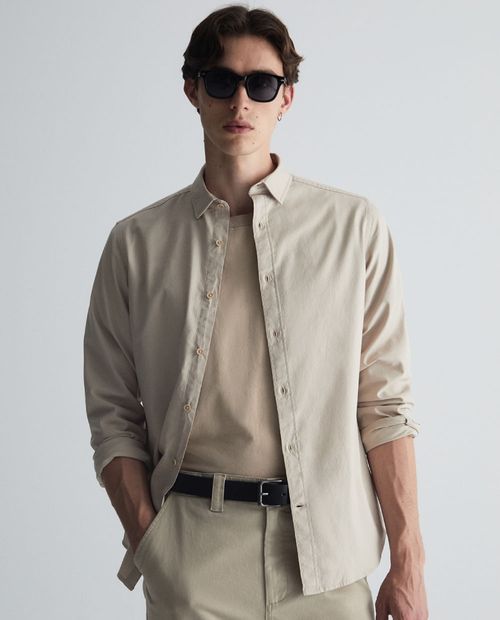 Camisa casual Sfera beige sólida para hombre