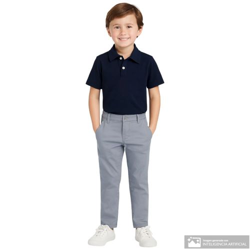 Camisa tipo polo azul sólido para niño