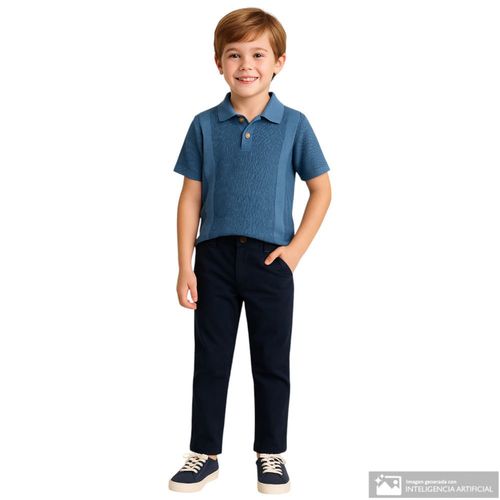 Camisa tipo polo azul con textura para niño
