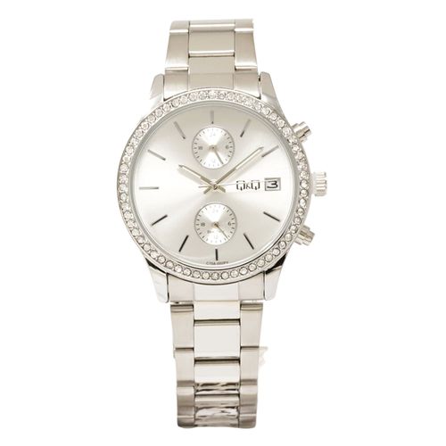 Reloj Q&Q análogo metálico plateado para mujer