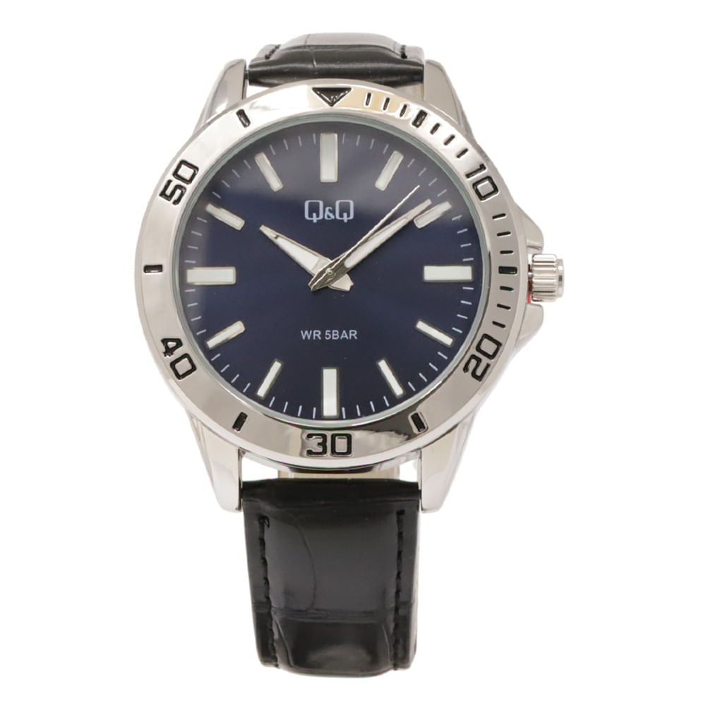 Reloj Q&Q análogo con correa de cuero negro para hombre - Siman Costa Rica